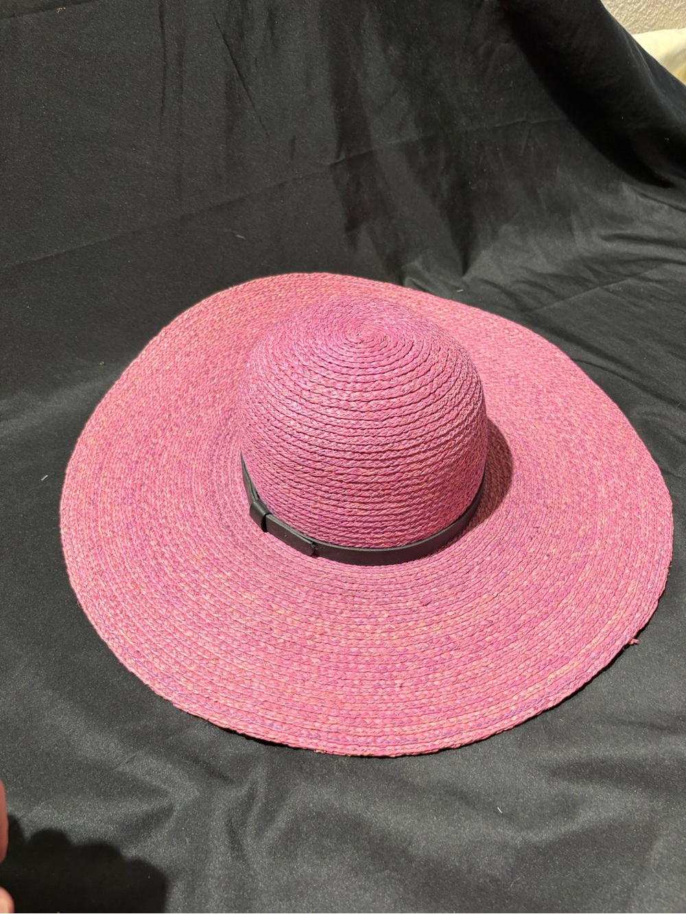 Wide-Brim Pink Straw Sun Hat with Black Band